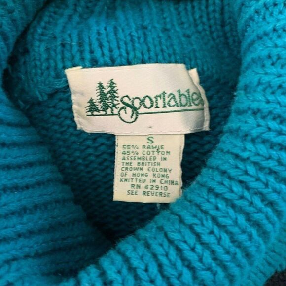 Vintage Mock Neck Chunky Knit Sweater S Blue Black - Picture 7 of 7